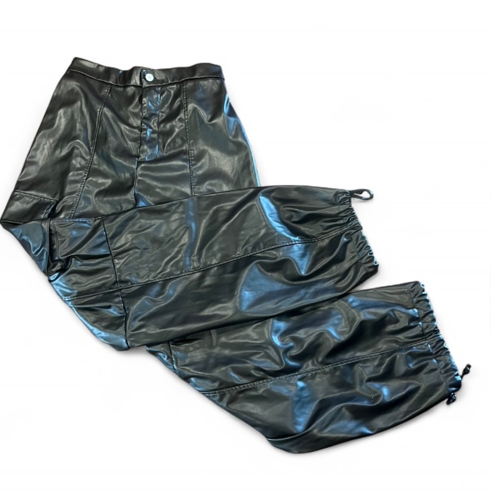 Fashion Nova Shiny Black Cargo Wide Leg Pants - Picture 8 of 13